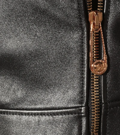 Shop Versace Safety Pin Leather Jacket In Black