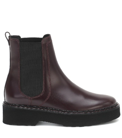 Shop Tod's Leather Chelsea Boots In Red