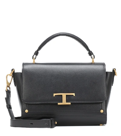 Shop Tod's Timeless T Small Leather Tote In Black