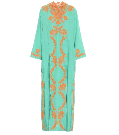 Shop Gucci Lace-trimmed Linen Kaftan In Green