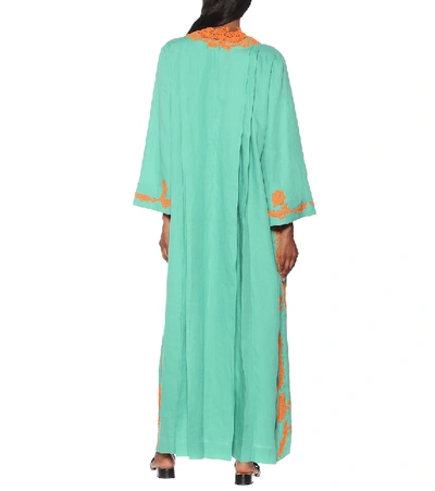 Shop Gucci Lace-trimmed Linen Kaftan In Green