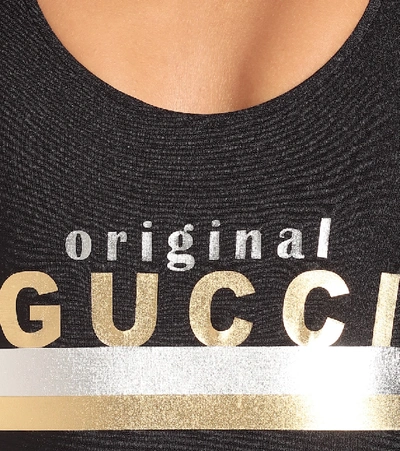 Shop Gucci Logo Swimsuit In Black