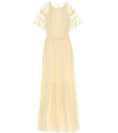 Shop Chloé Embroidered Silk Maxi Dress In Beige
