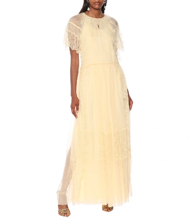 Shop Chloé Embroidered Silk Maxi Dress In Beige