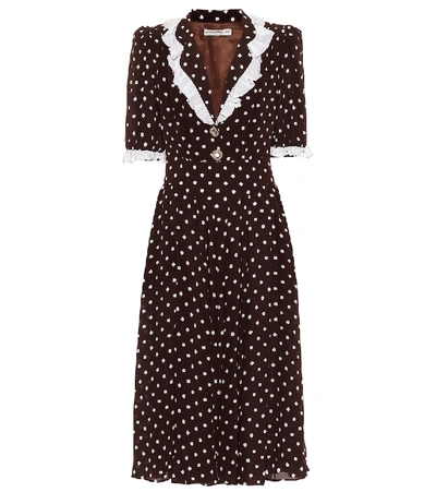 Shop Alessandra Rich Polka-dot Silk Midi Dress In Brown