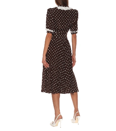 Shop Alessandra Rich Polka-dot Silk Midi Dress In Brown