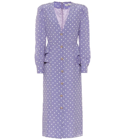 Shop Alessandra Rich Polka-dot Silk Midi Dress In Purple