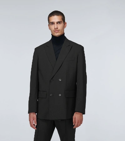 Shop Valentino Double-breasted Wool-blend Blazer In Black