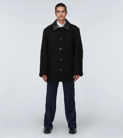 Shop Balenciaga Double Collar Wool Jacket In Black