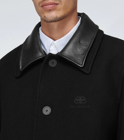 Shop Balenciaga Double Collar Wool Jacket In Black