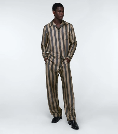 Shop Fendi Striped Silk Pants In Multicoloured