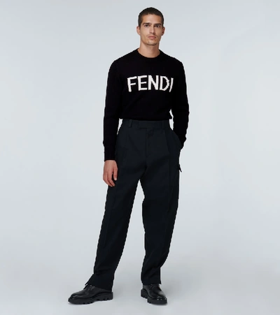 Shop Fendi Logo Wool Sweater In Black