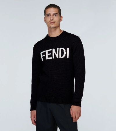 Shop Fendi Logo Wool Sweater In Black