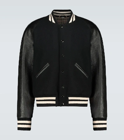 Shop Gucci Varsity Wool And Leather Jacket In Black