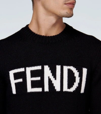 Shop Fendi Logo Wool Sweater In Black
