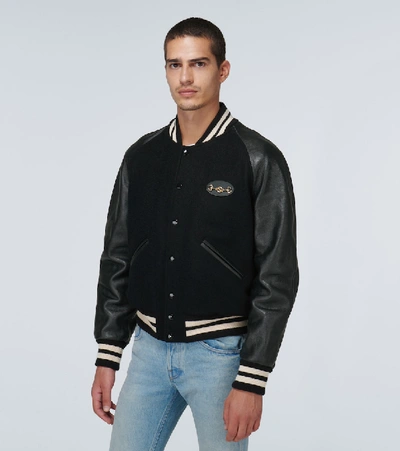 Shop Gucci Varsity Wool And Leather Jacket In Black