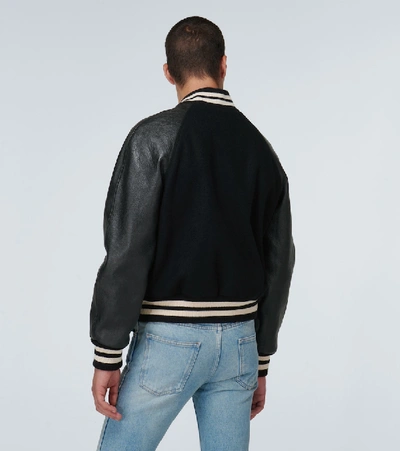 Shop Gucci Varsity Wool And Leather Jacket In Black