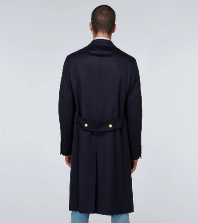 Shop Gucci Cashmere-blend Coat With Logo In Blue