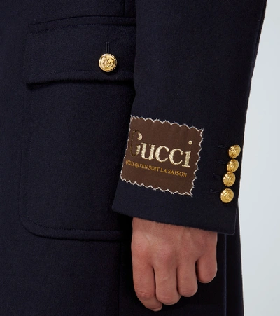 Shop Gucci Cashmere-blend Coat With Logo In Blue