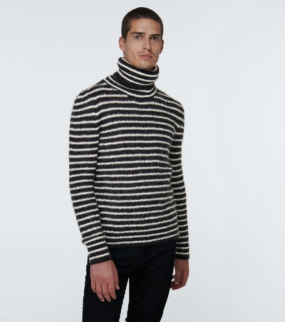 Shop Saint Laurent Mariniere Mohair-blend Turtleneck In Black