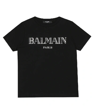 Shop Balmain Logo Cotton T-shirt In Black