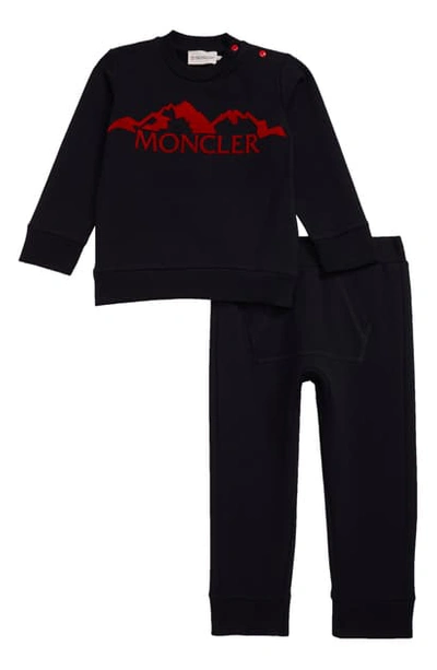 Shop Moncler Logo Fleece Sweatshirt & Pants Set In Navy