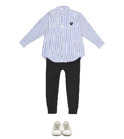 Shop Comme De Garçons Play Striped Cotton Poplin Shirt In Blue