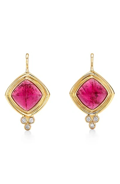 Shop Temple St Clair Collina Drop Earrings In Yellow Gold/ Rubelite