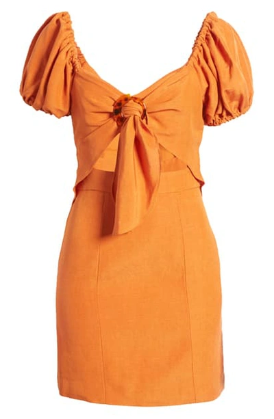 Shop Significant Other Solace Tie Bodice Linen Blend Minidress In Amber