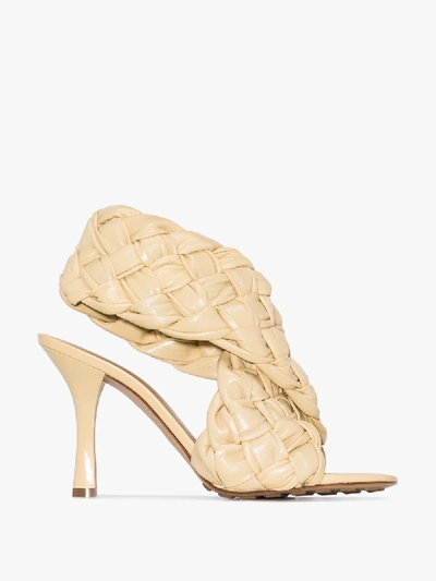 Shop Bottega Veneta Neutral Bv Board 90 Woven Leather Sandals In Neutrals