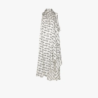 Shop Balenciaga Stola Scribble Logo Silk Gown - Women's - Silk In White