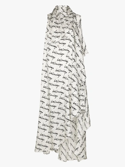 Shop Balenciaga Stola Scribble Logo Silk Gown - Women's - Silk In White