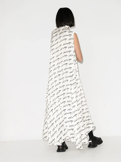 Balenciaga Stola Scribble Print Logo Jacquard Silk High/low Dress In White  Black | ModeSens