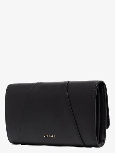 Shop Versace Black Virtus Crystal Leather Clutch Bag