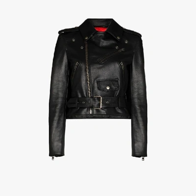 Shop Balenciaga Fitted Leather Biker Jacket In Black
