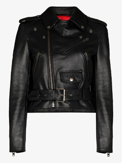 Shop Balenciaga Fitted Leather Biker Jacket In Black