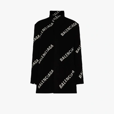 Shop Balenciaga Logo Jacquard Coat In Black