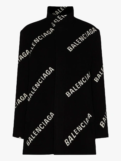 Shop Balenciaga Logo Jacquard Coat In Black