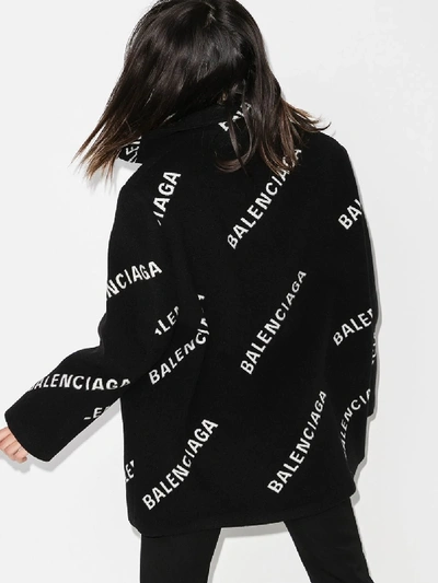 Shop Balenciaga Logo Jacquard Coat In Black