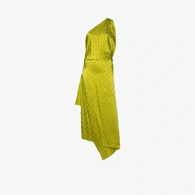 Shop Attico Asymmetric High Slit Dress In Green