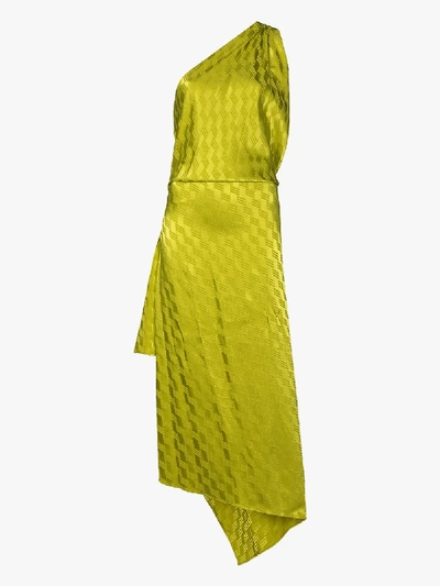 Shop Attico Asymmetric High Slit Dress In Green