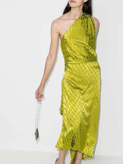 Shop Attico Asymmetric High Slit Dress In Green