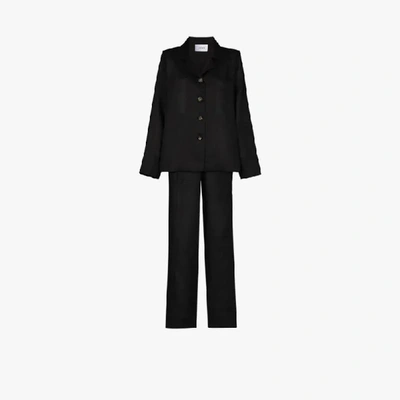 Shop Sleeper Button-up Linen Pyjamas In Black