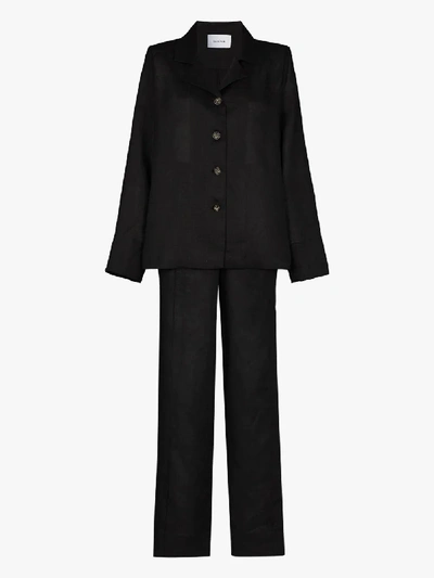 Shop Sleeper Button-up Linen Pyjamas In Black