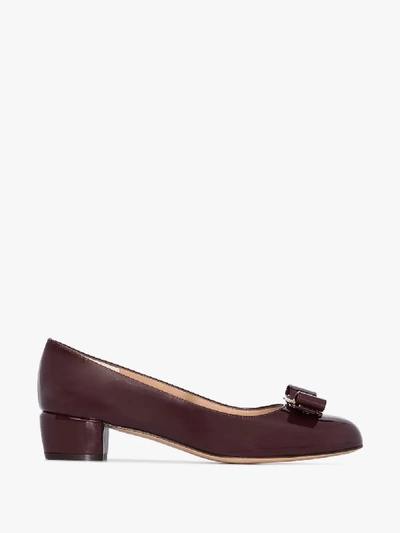 Shop Ferragamo Burgundy Vara 40 Patent Leather Pumps In Red