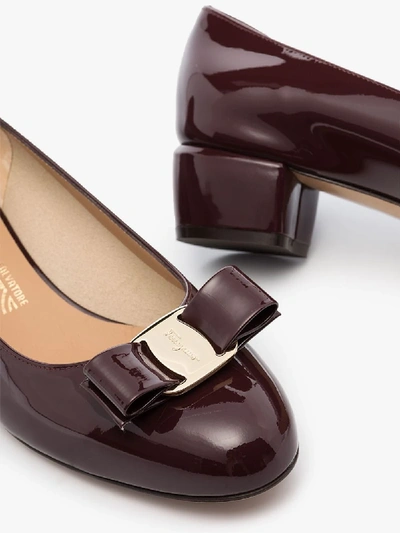 Shop Ferragamo Burgundy Vara 40 Patent Leather Pumps In Red