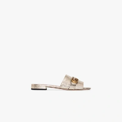 Shop Gucci Gold Tone Gg Marmont Leather Sandals
