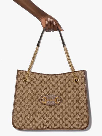 Shop Gucci Brown Horsebit Gg Supreme Tote Bag