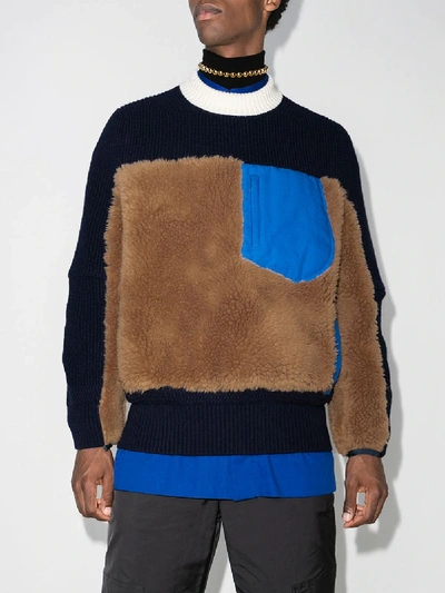 Shop Sacai Faux Shearling Sweater In Blue