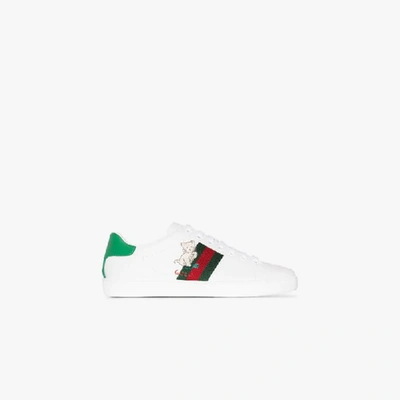 Shop Gucci White New Ace Embroidered Leather Sneakers